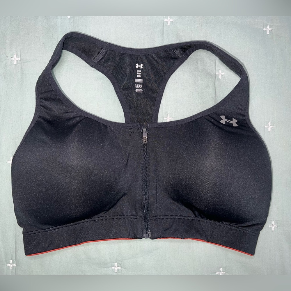 Under Armour front zip bi impact athletic bra black Sz 36D